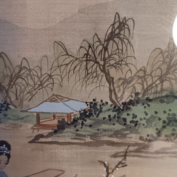 Vintage Chinese Asian Paintings on Silk Woman in Landscape Gold Frame Set of Two - Picture 9 of 16
